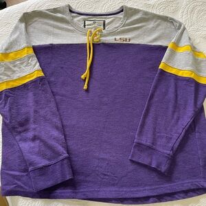 Purple and Gray Long Sleeve Shirt with Yellow Accents